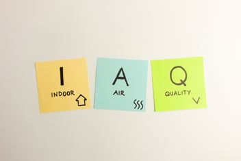 IAQ indoor air quality acronym handwritten on sticky notes