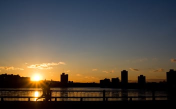 Two joggers on Harvard bridge