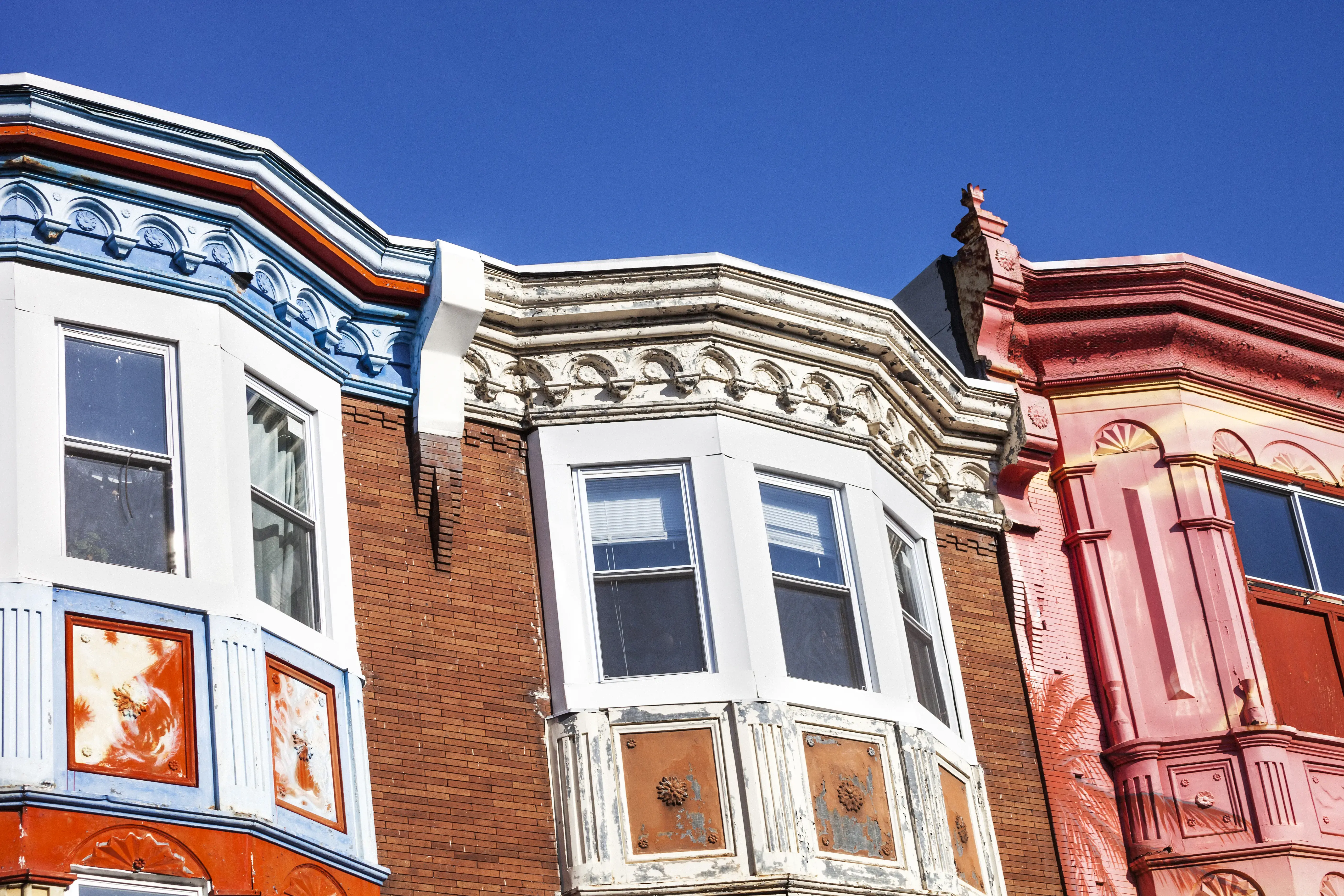 Colourful row houses on South Street, Philadelphia