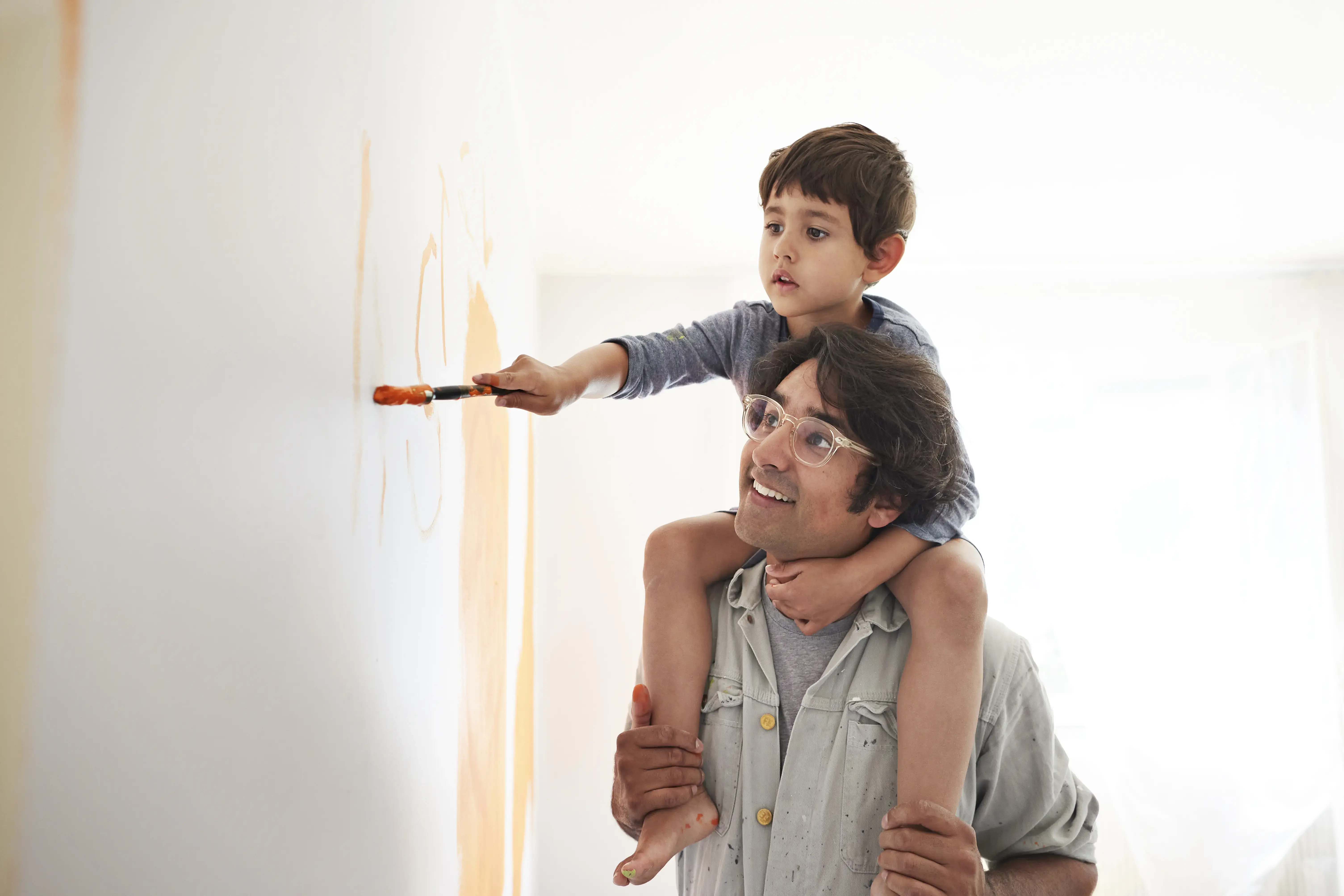 Father and son renovating home