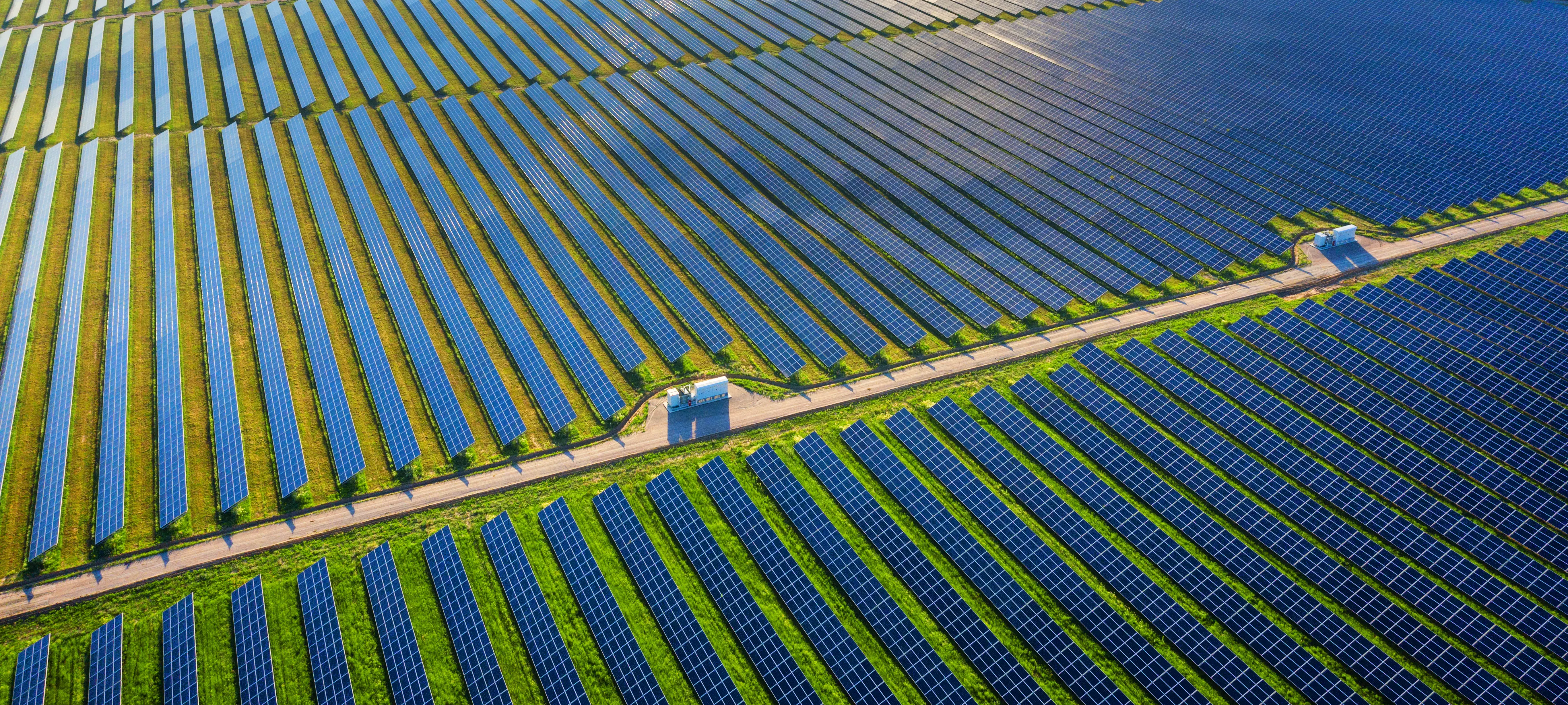 Photovoltaic power plant Solar panels in aerial view